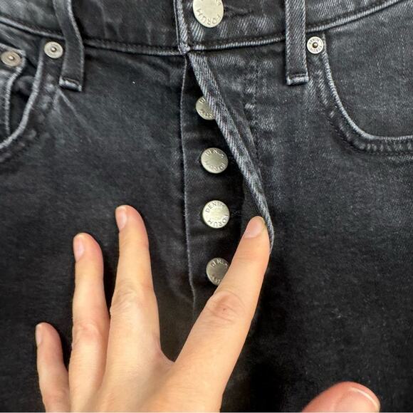 Denim Forum Black The Yoko High Rise Slim Fit Jeans 24 Raw Hem Button Fly Casual - Picture 6 of 14